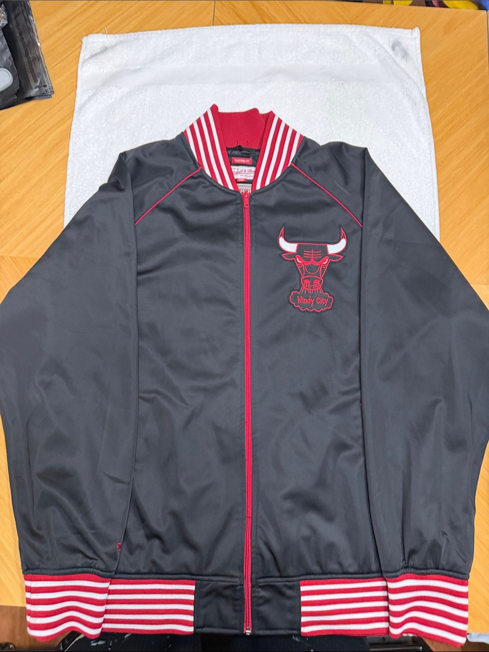 Mitchell and Ness Chicago Bulls Black & Red Track Jacket
